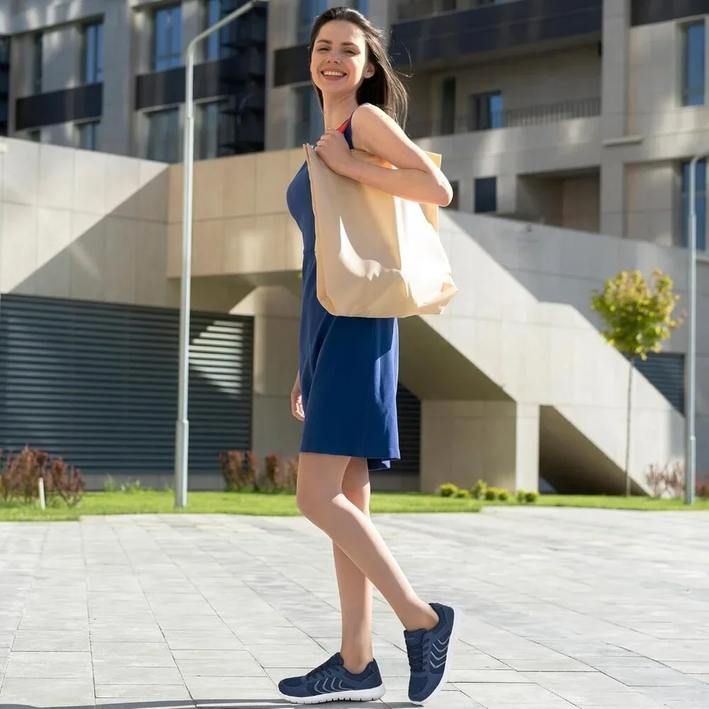 Women Running Shoes Slip On Walking Non Slip Comfortable Fashion Tennis Navy